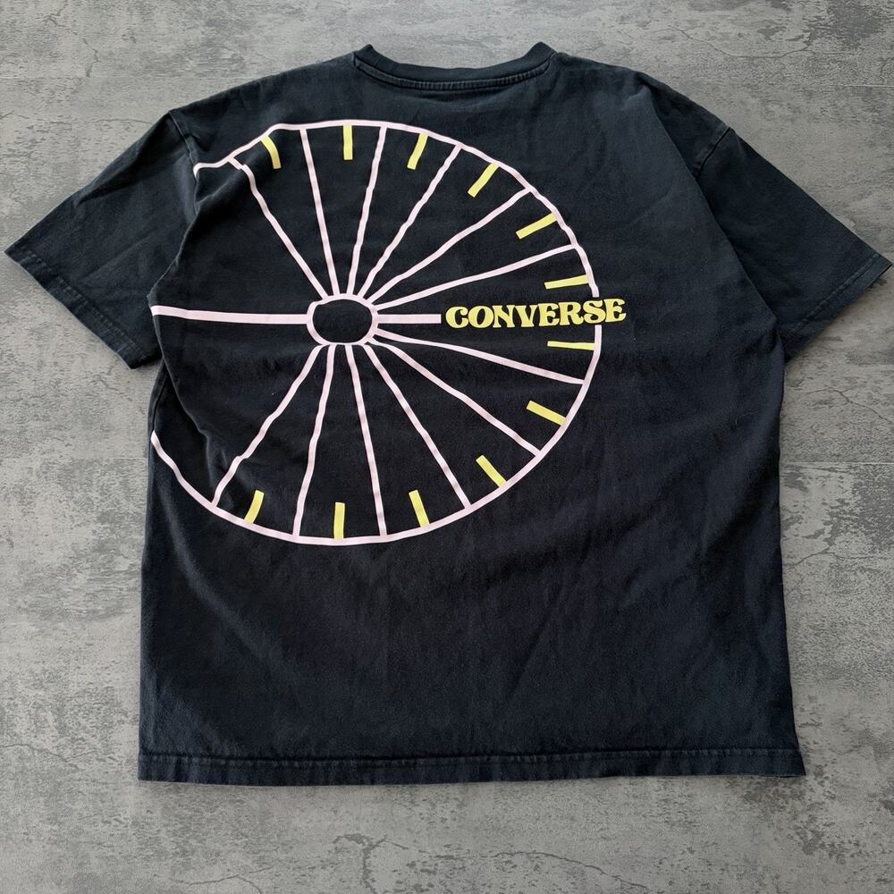 Converse Clock Rising Sun Striped Shirt Men’s Black Baggy T-Shirt Size Medium